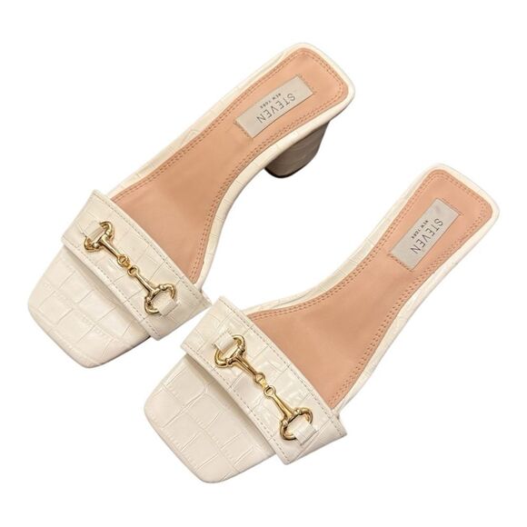 NWT Steven New York Layer White Croc Embossed Sandal 7 Chunky Block Heel - Picture 4 of 8